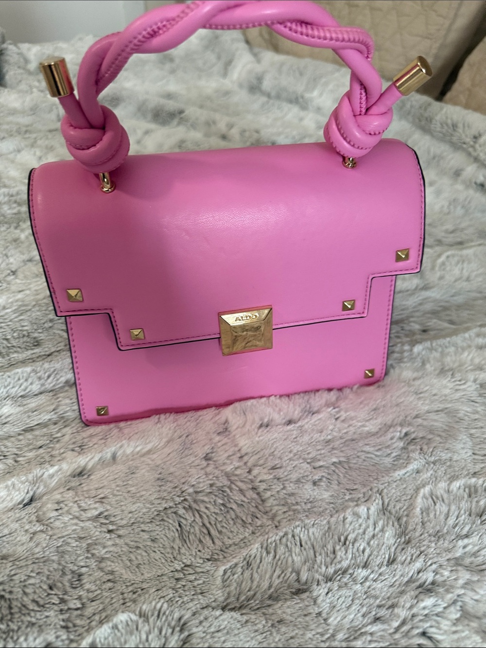 Aldo Bubblegum Pink Knotted-Handle Satchel with Gold Hardware